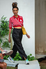 WOMEN'S STRIPED RED GOLFER