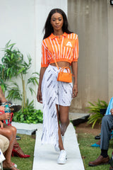 WOMEN'S STRIPED ORANGE GOLFER