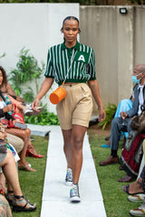 WOMEN'S STRIPED GREEN GOLFER